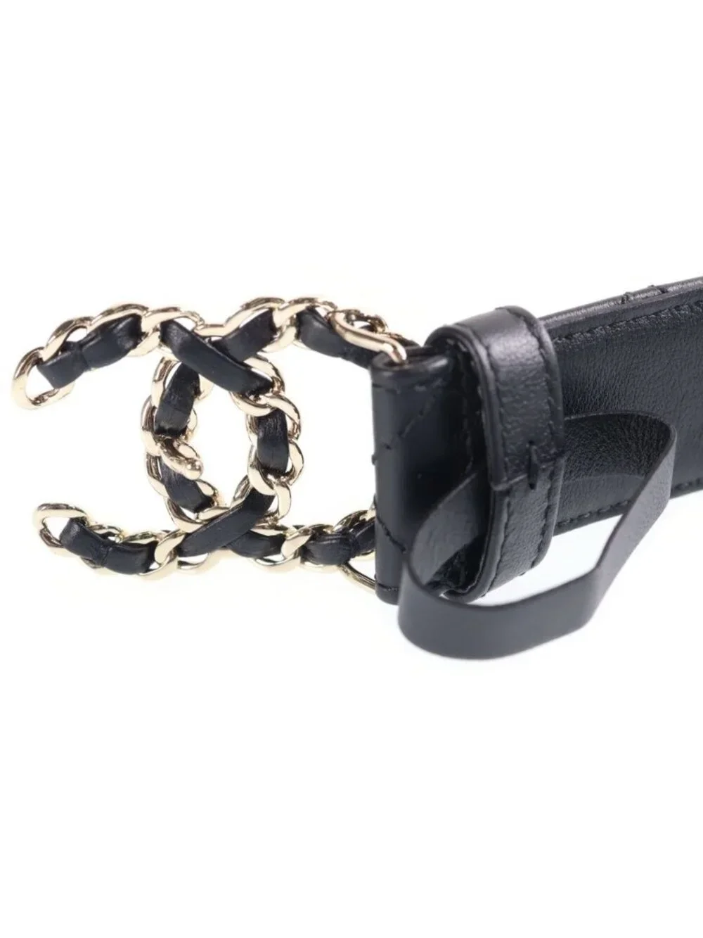 Chanel CC Logo Leather Belt Black